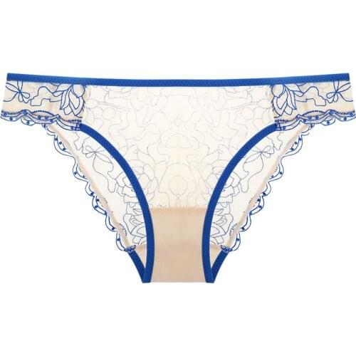 Girl Beautiful house transparent embroidered gauze briefs low waist underwear European and American sexy underpants color flower