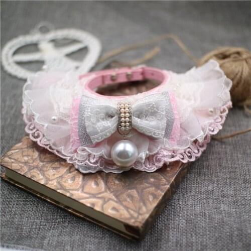 Handmade Adorable Adjustable Leather Dog Collar Pet Accessories 4 Colors Lace Bow Knot Small Cats Puppy Poodle Maltese Yorkie