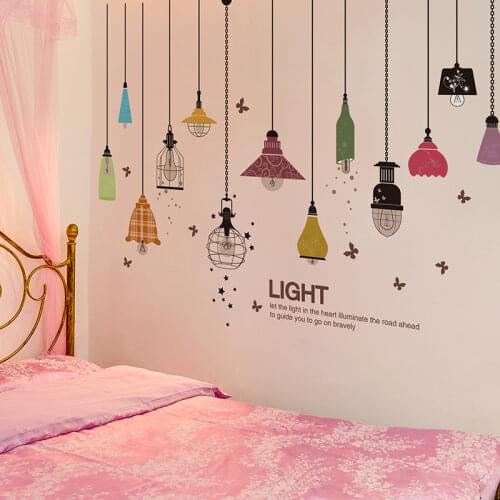 [SHIJUEHEZI] Colorful Chandeliers Wall Sticker DIY PVC Light Bulbs Mural Decals for Living Room Kids Bedroom Home Decoration