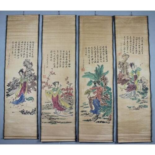 Ancient paintings of archaize of flowers and birds sitting room hangs a picture four screen beauty