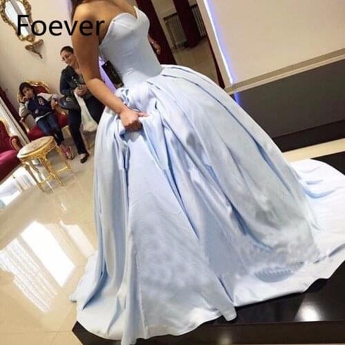 BONJEAN Light Sky Blue Satin Sweetheart Ball Gown Prom Dresses 2019 vestido de fiesta Concise Long Formal Gowns Prom Party Dress