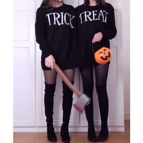 Trick treat Best Friend Halloween Sweatshirt unisex Women outfits graphic 100% cotton Hipster Pullover Jumper top Dropshipping