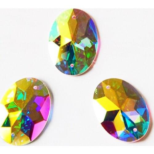 YANRUO 2052TH Oval Crystal AB Glass Mirror Sew On Glass Rhinestones Sewing Crystal Stones Mirrors Strass For Wedding Dress
