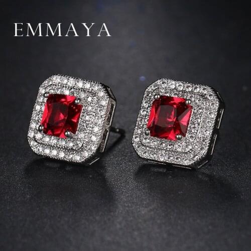 Emmaya Fashion Crystal Jewelry Square Earrings with Zircon Stones Fashion Cheap Red Earrings Brincos for Women
