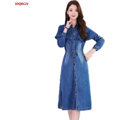 Spring Autumn New 2020 Women Denim Dress Female Slim Single-Breasted Long-Sleeved Casual Jeans Dress Cardigan Shirt Dress W1572