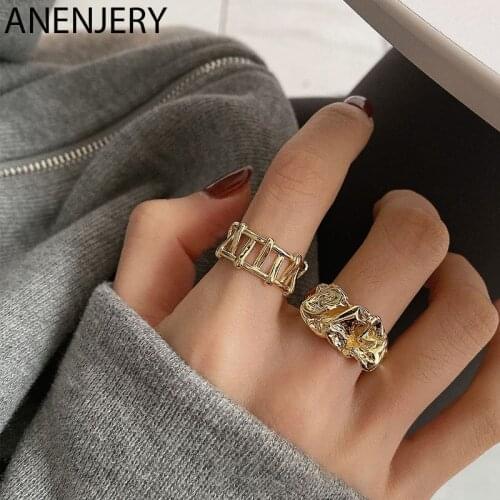 ANENJERY 925 Sterling Silver Irregular Fold Open Ring Female Personality Niche Design Handmade Ring anillos S-R1047