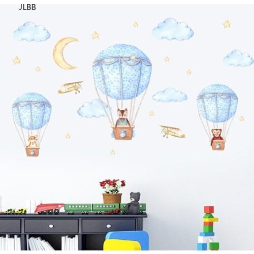 Animal hot air balloon Wall Sticker for kids rooms nursery background wallpaper decoration Mural Art Decals Cartoon stickers