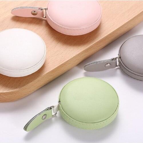 L74D 150cm Retractable Tape Measure with Round Faux Leather Case Pocket Size Portable Dual Sided Ruler Measurement Tool