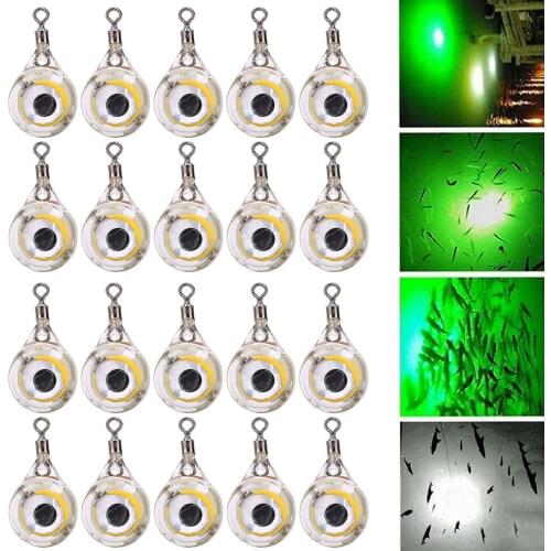 20pcs Mini Fishing Lure Light LED Deep Drop Underwater Eye Shape Fishing Squid Fishing Bait Luminous Lure for Attracting Fish