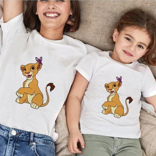 2021 Women T-shirt Unisex Aesthetics The Lion King Simba and Nala Graphic Short Sleeve Children T Shirts Famliy Look Family Tees