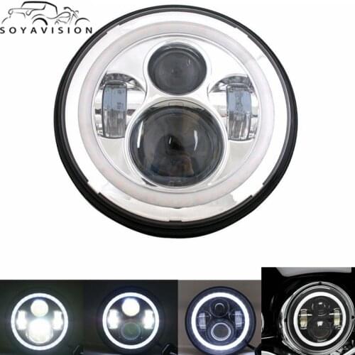 7" Motorcycle Chrome Black Projector Motor HID LED Light 7" Headlight With White Halo Ring Headlight For Harley Street Glide