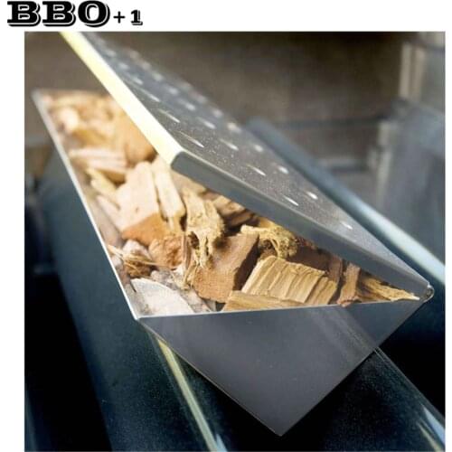 13.75''35cm Large V-Shape Gas Grill BBQ Smoker Box Long Stainless steel Cold Smoker Flavor Wood Chips Grill Tool BBQ Accessories