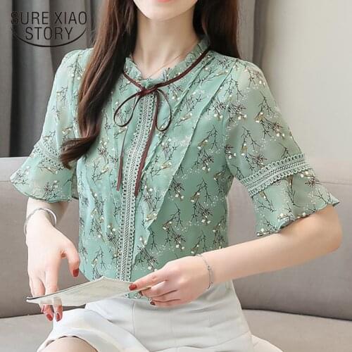 Spring Summer Blouse for Women Plus Size Women Tops Print Chiffon Blouse Women Short Sleeve Shirts Womens Tops and Blouses 4564