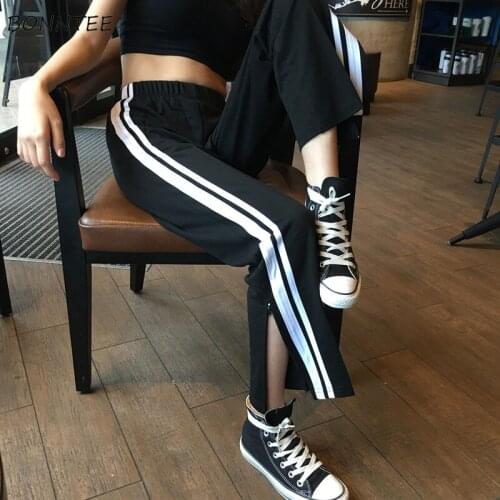 Pants Women Striped Korean Style High Elastic Waist Korean Style Long Leisure Trousers Womens Loose Soft Harajuku Ladies Lovely