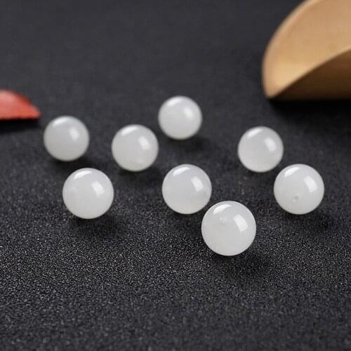 6 7 8 9 mm Natural Hetian Jade Nephrite Loose Beads Half Hole Round Separated Bead DIY Bracelet Earring Accessories