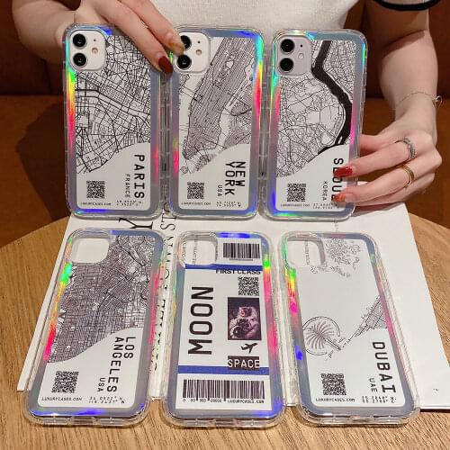 INS Funny Bar Label Seoul New York Soft Silicon Phone Case For iPhone 6 7 8 Plus X XS XR MAX 12 11 Pro Laser light glisten cover