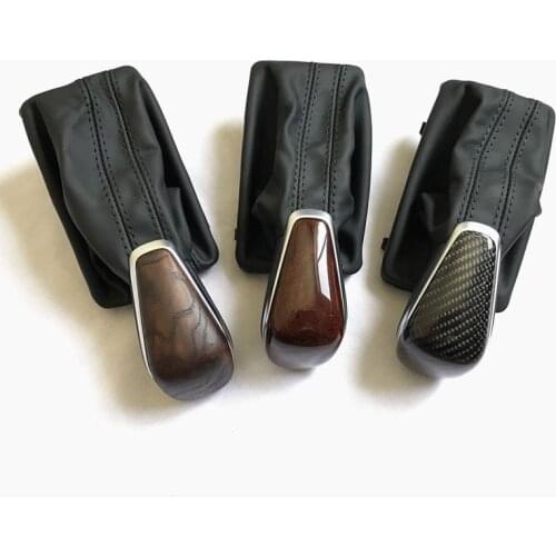 Black Carbon Fiber Wood Color Gear Shift Knob w/ Leather Boot Gaiter LHD AT AT ONLY For Audi A6 C7 2016 2017 2018