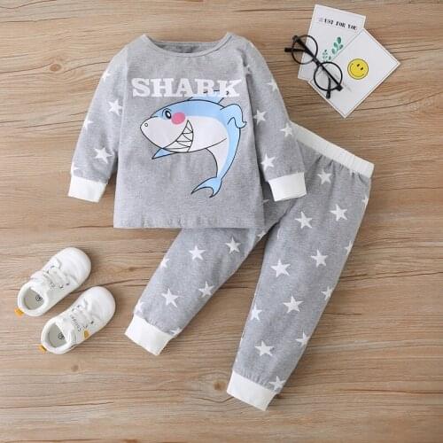 Kids Clothes Girls Winter Fall 2pcs Set Cartoon Shark Letter Long Sleeve Sweater Tops+star Trousers Casual Baby Boy Clothes 1-6Y