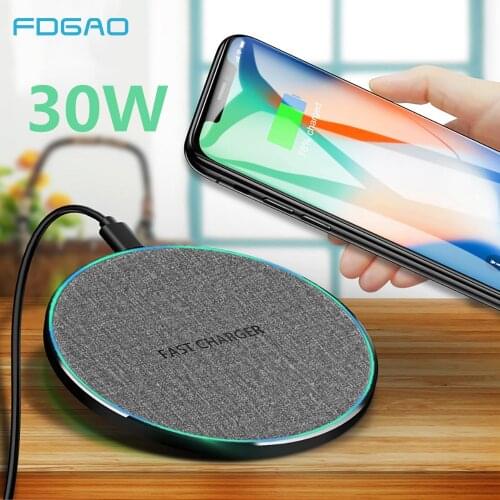 30W Fast Qi Induction Wireless Charger For Samsung S21 S20 Note 20 10 Quick Charging Pad for iPhone 12 Mini 11 Pro X XR XS Max 8
