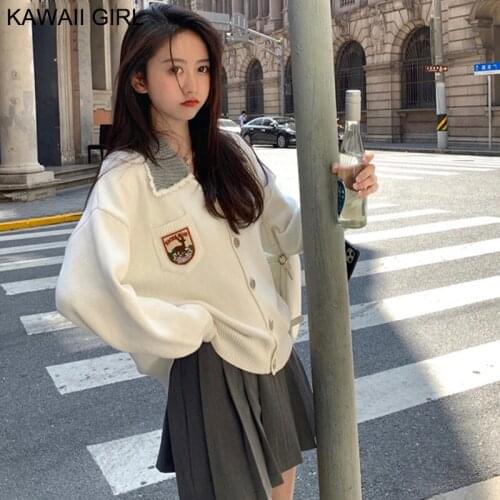 Cardigan Women Sweaters Japanese Sweet Cute Ladies Autumn Winter Loose Long Sleeve Knit Jacket College Style White Sweater Coat