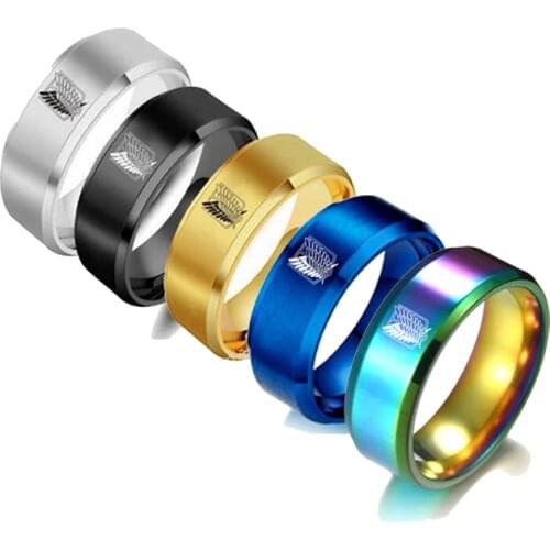 8mm Attack on Titan Black Sliver Stainless Steel Ring Wings Of Liberty Finger Rings For Men Women Jewelry