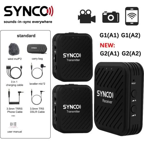 SYNCO G1 G2 Wireless Microphone System Kit 2.4GHz Lavalier Mic for Smartphone Laptop DSLR Tablet Camcorder Recorder
