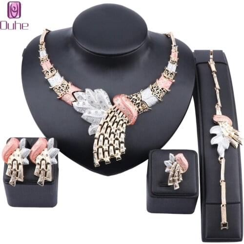 African Beads Statement Big Pendants Necklace Earring Gold Color Fine Jewellery Sets For Women Wedding Bridal Party