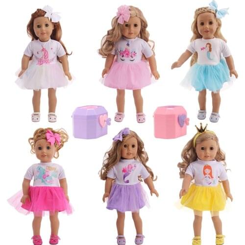 DOLL Clothes Luck dress With Unicorn Fit 18 Inch American 43cm Baby Doll Generation ,Birthday Gift
