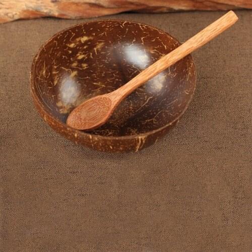 Natural Coconut Bowl with Spoon Fruit Salad Noodle Rice Bowl Wooden Fruit Bowl Handicraft Decoration Creative Coconut Shell Bowl