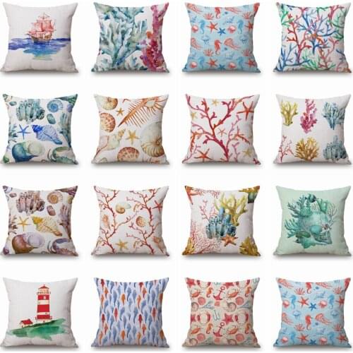 Marine Life Pillow Case Throw Pillowcase Cotton Linen Printed Pillow Covers For Office Home Textile