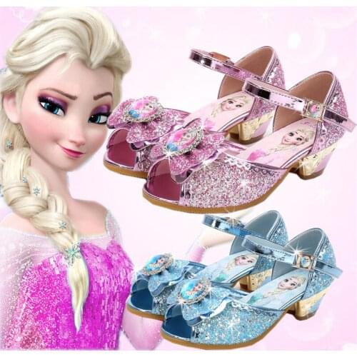 2018 summer new girls sandals princess shoes childrens high heels Frozen fish mouth shoes crystal sequins shoes EU size 24-36
