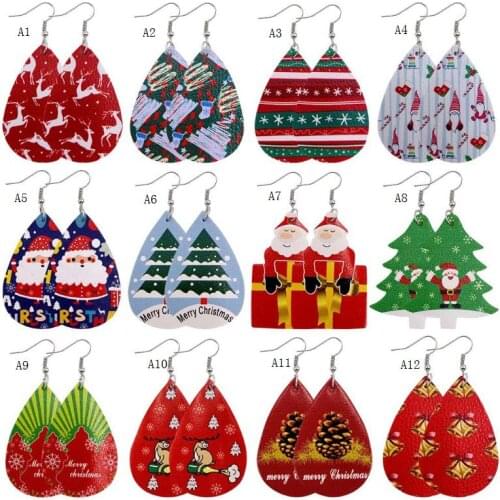 New Christmas ornaments Festive Party Favor Christmas Earrings Christmas Snowman deer Print Leather Earrings Holiday Gift SN3467