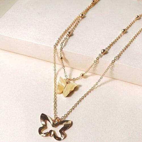 2020 New Trendy Butterfly Double Pendant Necklace for Women Ethnic Hollow Out Necklace Female Jewellery Accessories