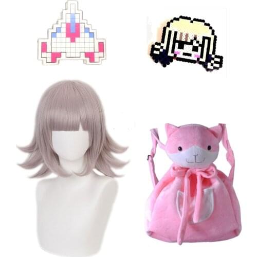 MeetLife Chiaki Nanami Wig With Hair Pin Anime Danganronpa Cosplay Wig Chiaki Nanami Backpack Bag for Women Girls