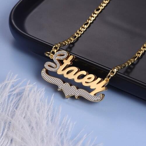 Custom Name Necklace Personalized Double Gold Necklace Silver Necklace Two-Color Gold Plated Nameplate Necklace For Women
