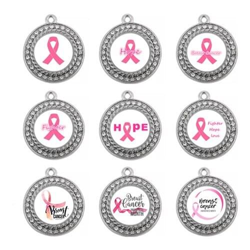 Customizable Breast Cancer Awareness Pink Ribbon Charms Pendant For DIY Bracelet & Necklace & Earrings Jewelry Making 10pcs/lot