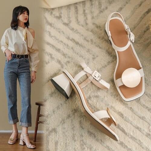 Shoes Women Patent Leather Genuine Cowhide 2021 Summer Open-Toed Slippers Sandals For Women Shoes