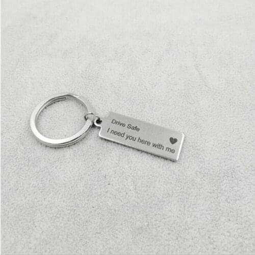 Fnixtar Steel Jewelry Key Chain Engraved Drive Safe I Need You Here With Me Boyfriends Couples Custom Fashion Keyring Gifts