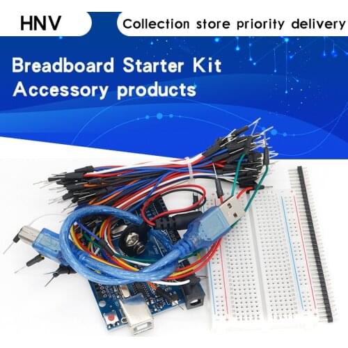 Starter Kit for Arduino Uno R3 - Bundle of 5 Items: Uno R3, Breadboard, Jumper Wires, USB Cable and 9V Battery Connector