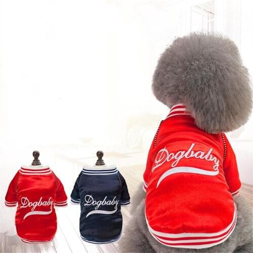 French Bulldog Clothes Warm Sport Retro Dog Cotton Coat Casual Two-legs Teddy Bichon Baseball Shirt Puppy Letter Pattern Jacket
