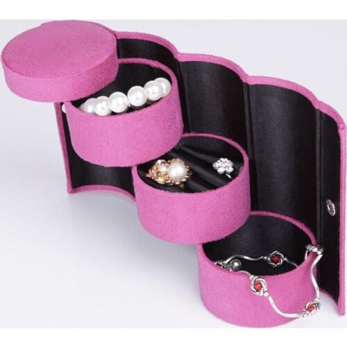 3 Layers Jewelry Boxes Display Gift Box Cylinder Organizer Flannel Round Portable Travel Storage Makeup Carrying Case
