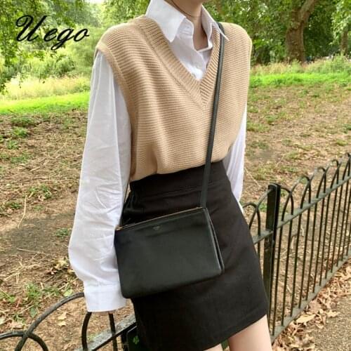 Uego Korea Preppy Style Chic Sweet Girls Knitted Vest Sweater V-neck Loose Women Autumn Spring Casual Pullover Sweater Vest