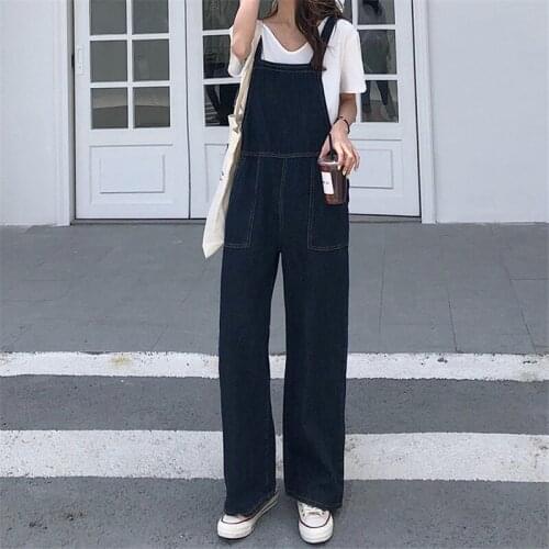 Casual Women Pockets Loose Suspender Denim Overall Dungarees Long Trousers Jean Jumpsuit Women Overalls Jean Suspender Pants