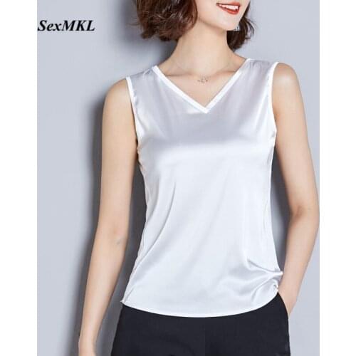 Plus Size Sleeveless White Blouse Women 2020 Fashion Silk Summer Ladies Tops Clothes Korean Style Sexy Black Office Blouses