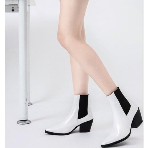 New Fashion Serpentine Leather Ankle boots Platform Womens Shoes pointed Toe Thick high Heel Elastic band British women Boots