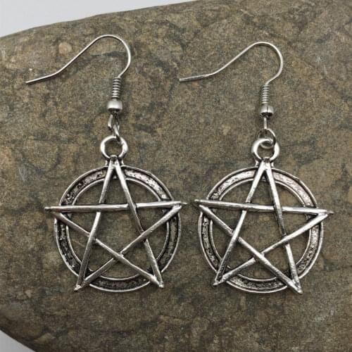 Women Beautiful Retro silver pentagram earrings, Handmade earrings