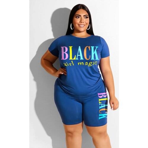 Women 2pcs Outfit Set 2 Piece Set Women Plus Size 3XL 4XL 2 Piece Sets Letter Black Oversized Set Tshirt and Short Two Piece Set
