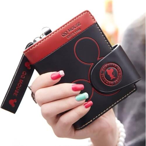Women PU Leather Wallet Mickey Design Fashion Hasp Zipper Coin Pocket Womens Purse for Credit Cards Carteras Mujer Black