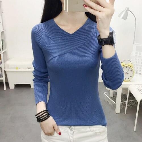 Top V-neck Slim Fit Skinny Sweater Sweater Womens Autumn Winter Long Sleeves Inner Wear