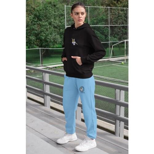 Angemiel Wear Olympia Lightning Scorer Zeus Women Tracksuit Set Black Hooded Sweatshirt Blue Sweatpants